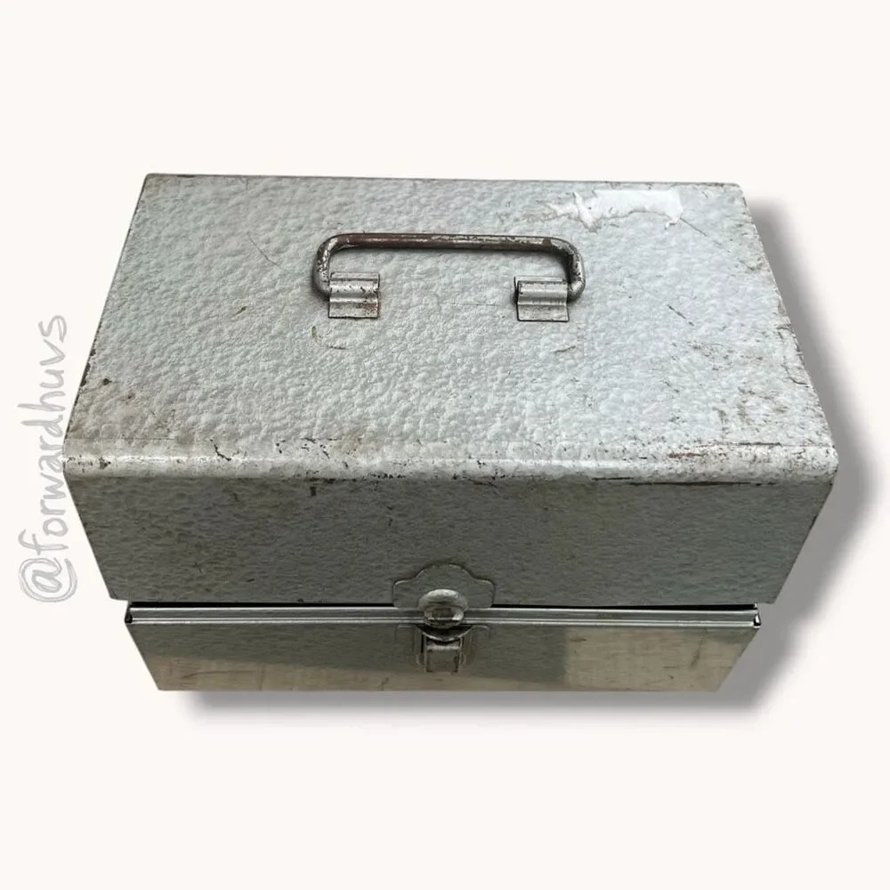 Vintage Engelsor Metal Recipe File Box Index Card Organizer Tin USA Gray